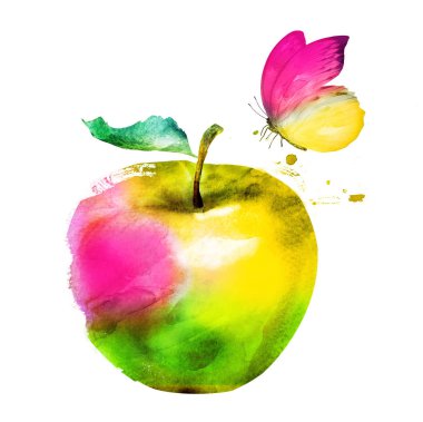 Kelebekli suluboya elma