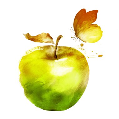 Kelebekli suluboya elma