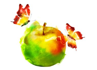 Kelebekli suluboya elma