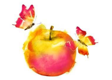 Kelebekli suluboya elma