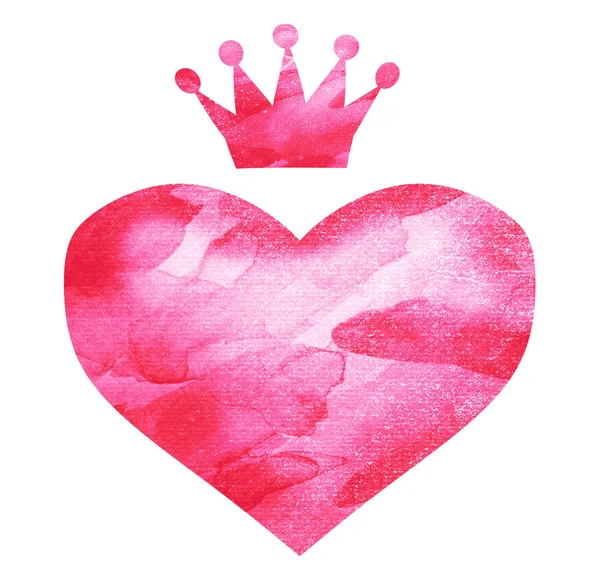 Akwarela serca z koroną — Zdjęcie stockowe