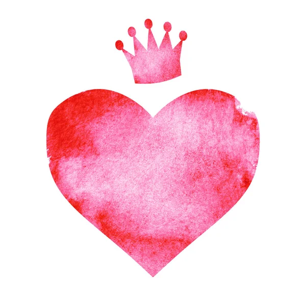 Akvarelové srdce s korunou — Stock fotografie