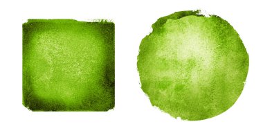 İki suluboya daire ve arkaplan olarak beyaz üzerine kare