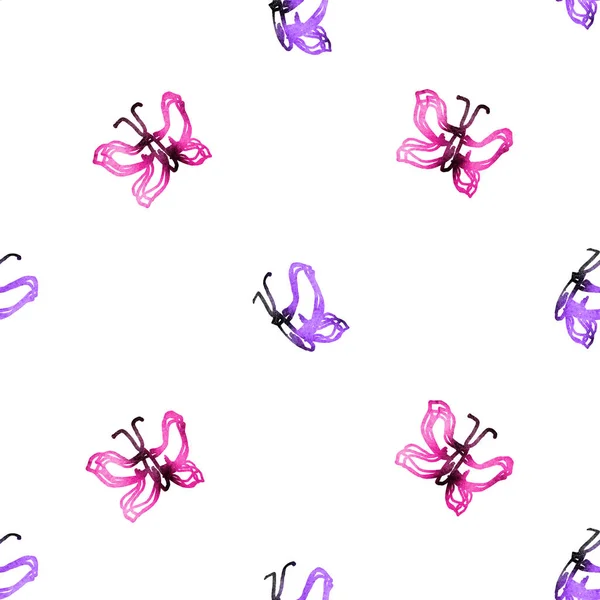 Seamless Pattern Butterflies Isolated White — Stock Photo, Image