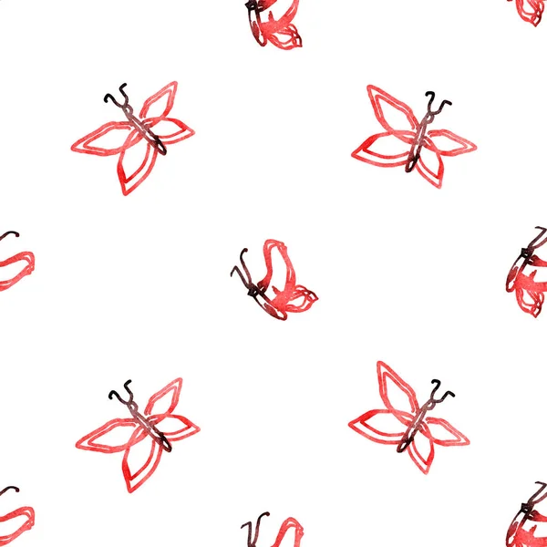 Seamless Pattern Butterflies Isolated White — Stock Photo, Image