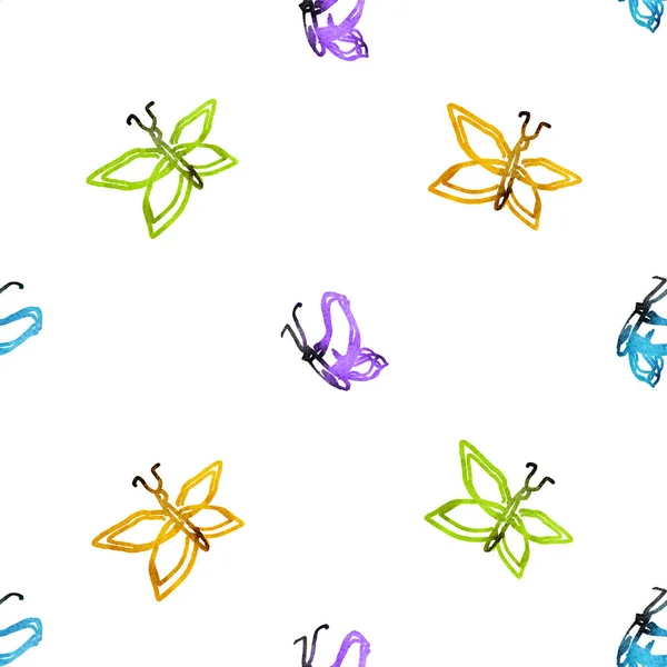 Nahtloses Muster Mit Schmetterlingen Auf Weißem Grund — Stockfoto