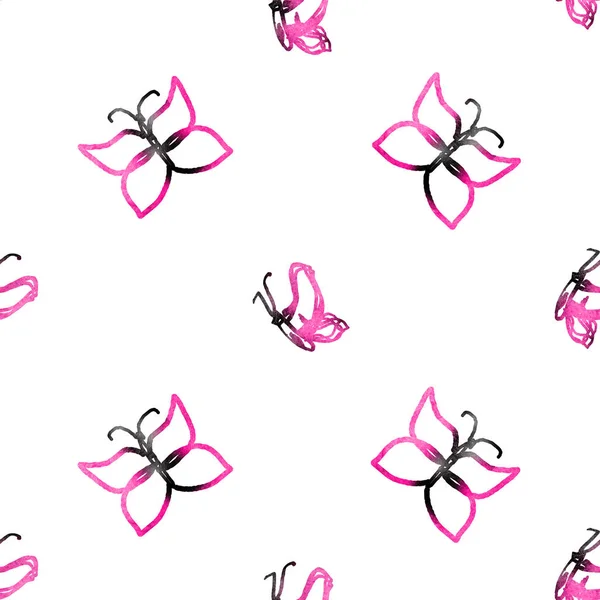 Seamless Pattern Butterflies Isolated White — Stock Photo, Image