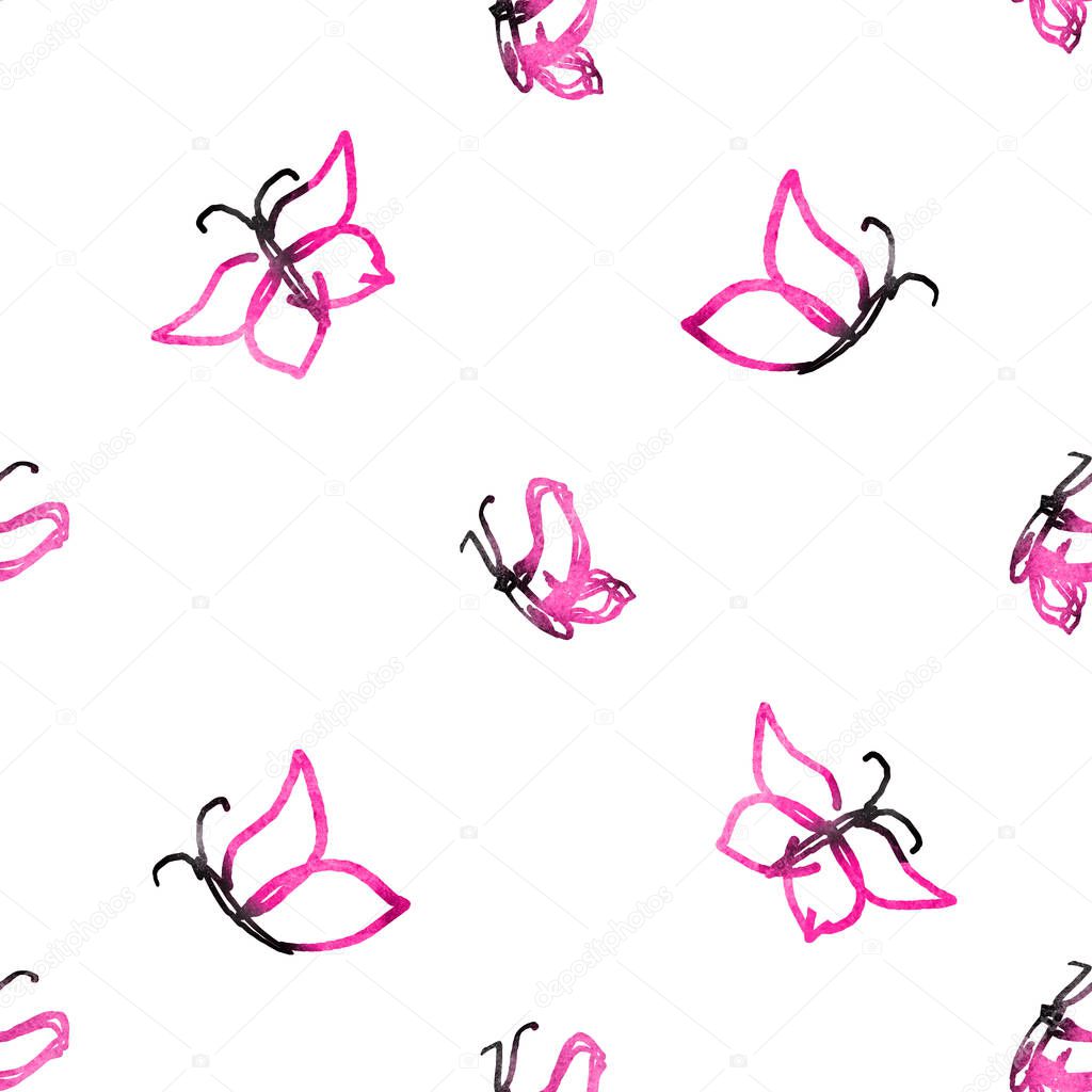 Seamless pattern with butterflies isolated on white