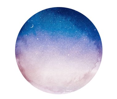 Romantik Watercolor gökyüzü arkaplanı beyaza izole edildi
