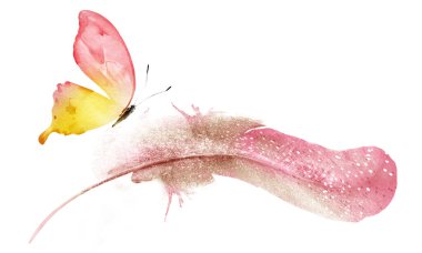 Kelebekli suluboya tüyler, beyaz arka planda izole.