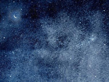 Arka planda yıldızlar olan gece gökyüzü. Suluboya