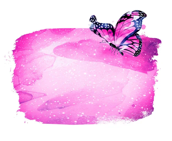 Aquarell Hintergrund Mit Schmetterling Auf Weiß — Stockfoto