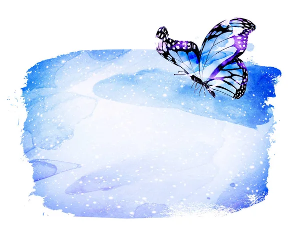 Aquarell Hintergrund Mit Schmetterling Auf Weiß — Stockfoto