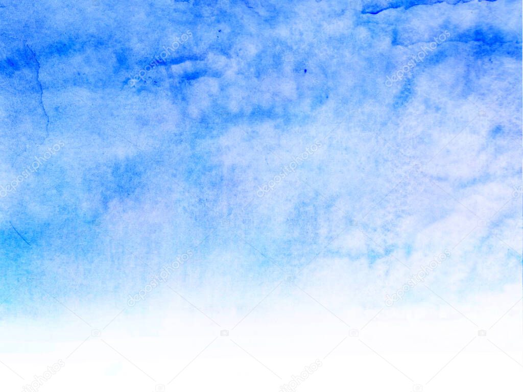 Color sky with clouds as background. Watercolor