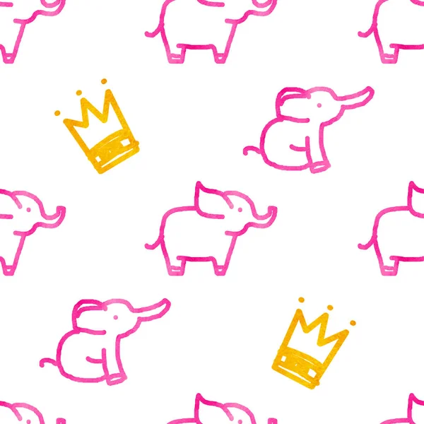 Seamless Pattern Elephants Crowns — Stock Photo, Image