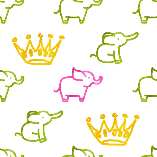 Seamless Pattern Elephants Crowns — Stock Photo, Image