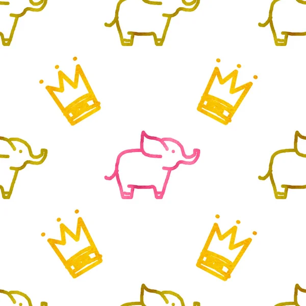 Seamless Pattern Elephants Crowns — Stock Photo, Image