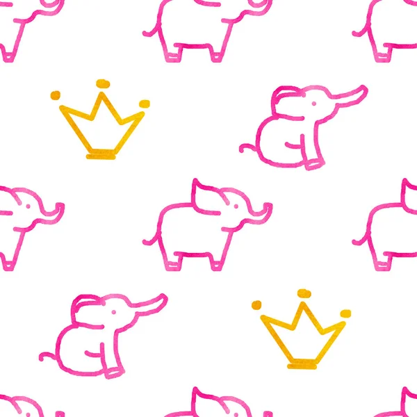 Seamless Pattern Elephants Crowns — ストック写真