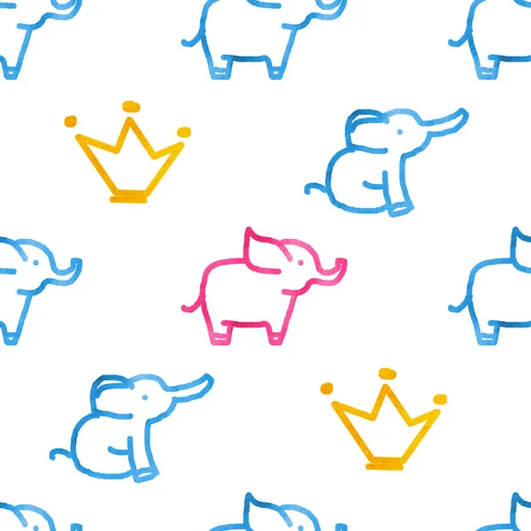 Seamless Pattern Elephants Crowns — Stock Photo, Image