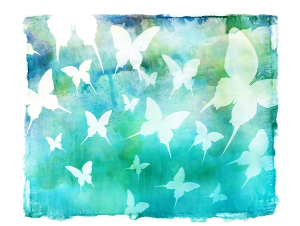 Himmel Isoliert Hintergrund Mit Schmetterlingen Aquarell — Stockfoto