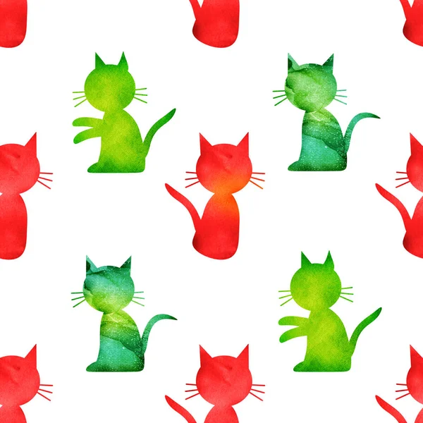 Seamless pattern with cats. Watercolor