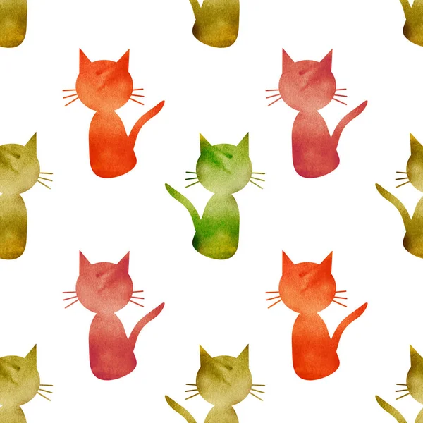Seamless pattern with cats. Watercolor