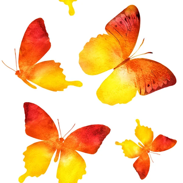 Akwarela Bezszwowe Tło Motyli — Zdjęcie stockowe