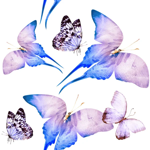 Akvarell Sömlös Bakgrund Med Fjärilar — Stockfoto