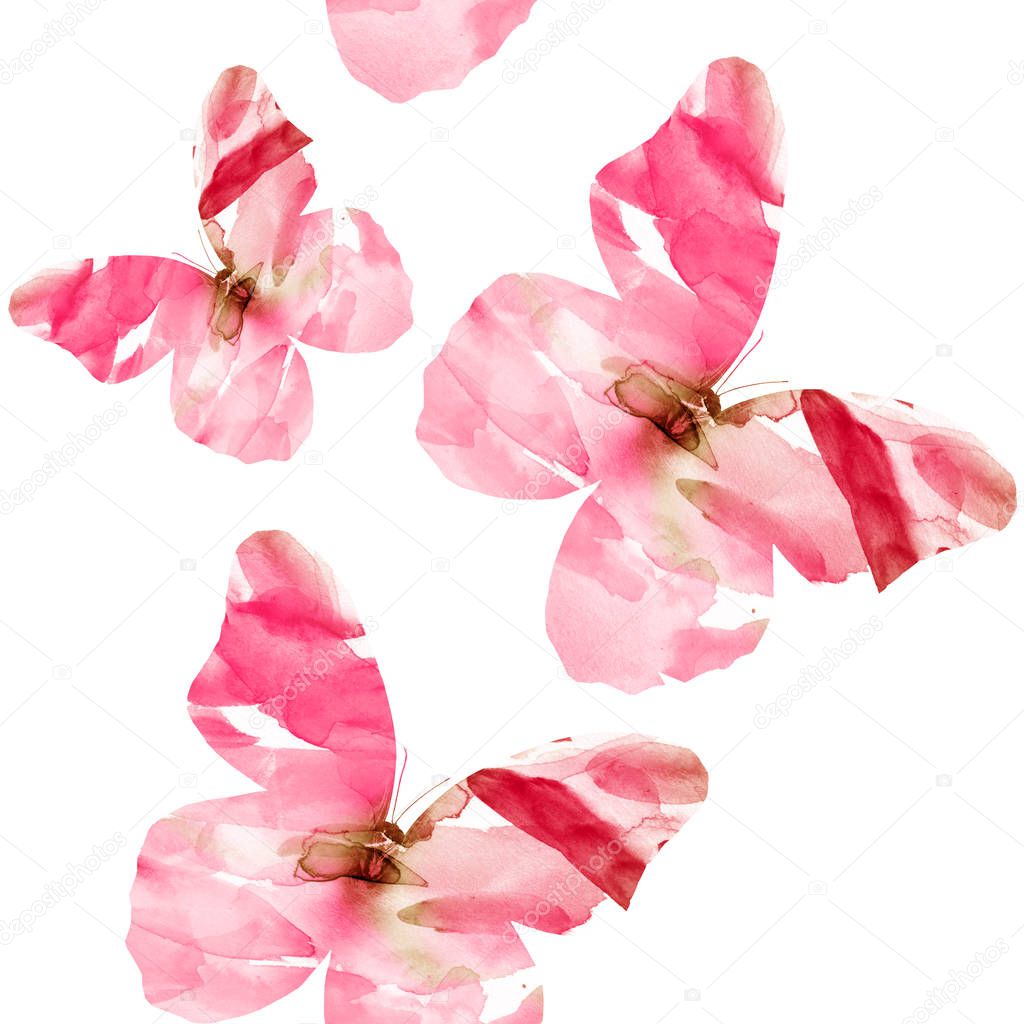 Watercolor seamless background with butterflies