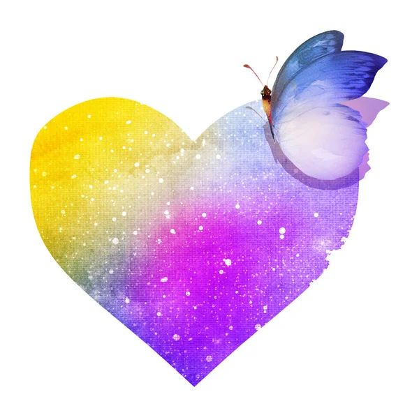 Mariposa Acuarela Con Corazón — Foto de Stock
