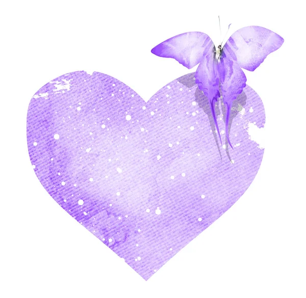 Akvarell Pillangó Szívvel — Stock Fotó