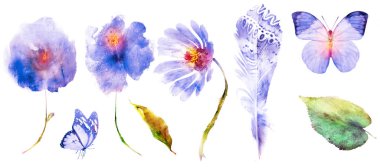 Suluboya beyaz üzerine doğal set