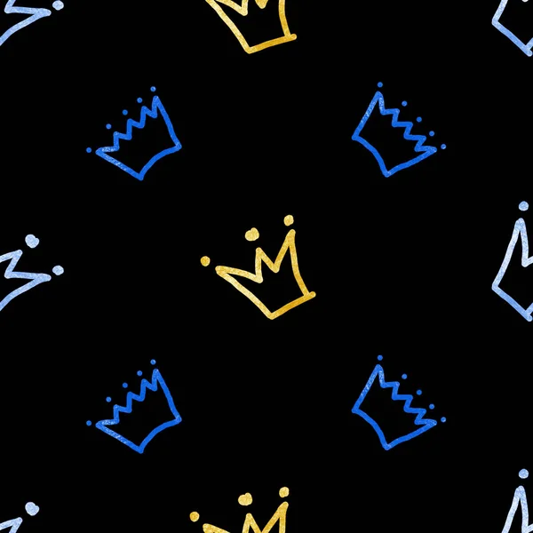 Seamless pattern with crowns on black