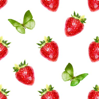 Çilek ve kelebeklerle kusursuz suluboya deseni