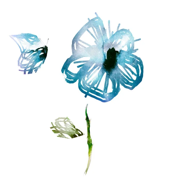蝶と花の水彩画 — ストック写真
