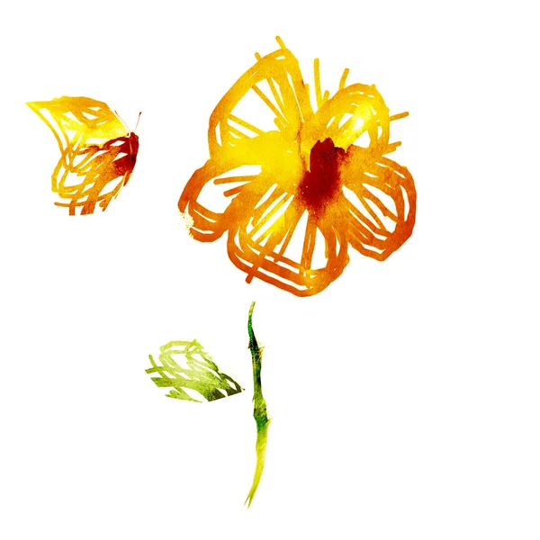 Esbozo Acuarela Mariposa Flor — Foto de Stock