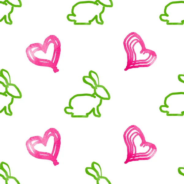 Бесшовный Узор Кроликами Сердцами — стоковое фото