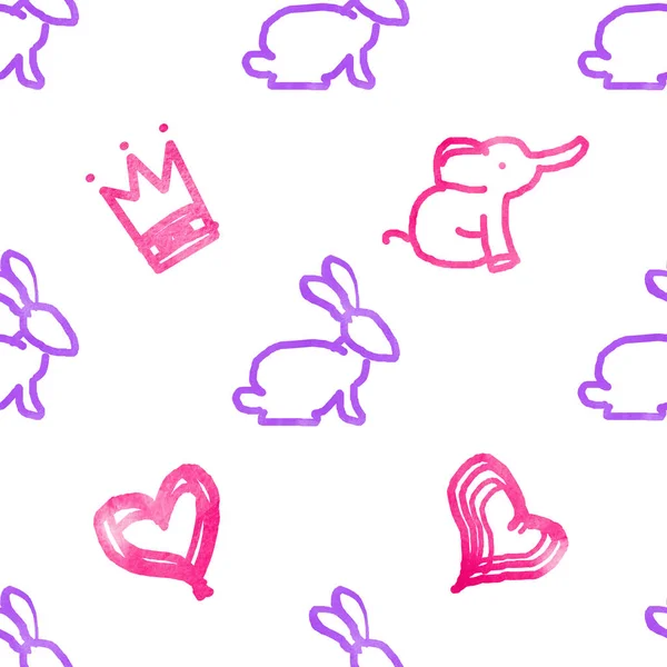 Tavşanlar Kalplerle Kusursuz Desen — Stok fotoğraf