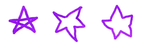 Three Watercolor Sketch Star White Set — Stock Photo, Image