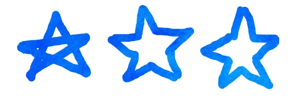 Three Watercolor Sketch Star White Set — Stock Photo, Image