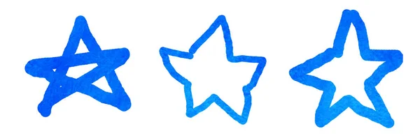 Drei Aquarellskizzen Stern Auf Weiß Eingestellt — Stockfoto