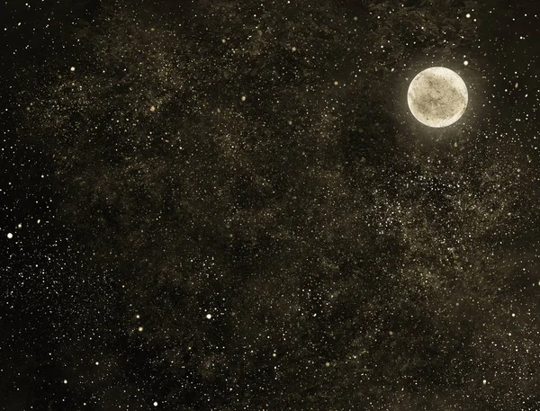 Yötaivas Tähtien Kuun Kanssa — kuvapankkivalokuva