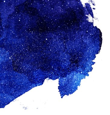Gece gökyüzü yıldızlı ve nebulası köşeli. Suluboya