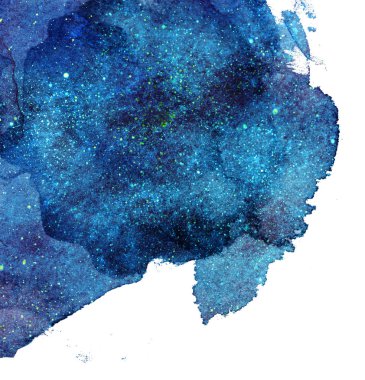 Gece gökyüzü yıldızlı ve nebulası köşeli. Suluboya