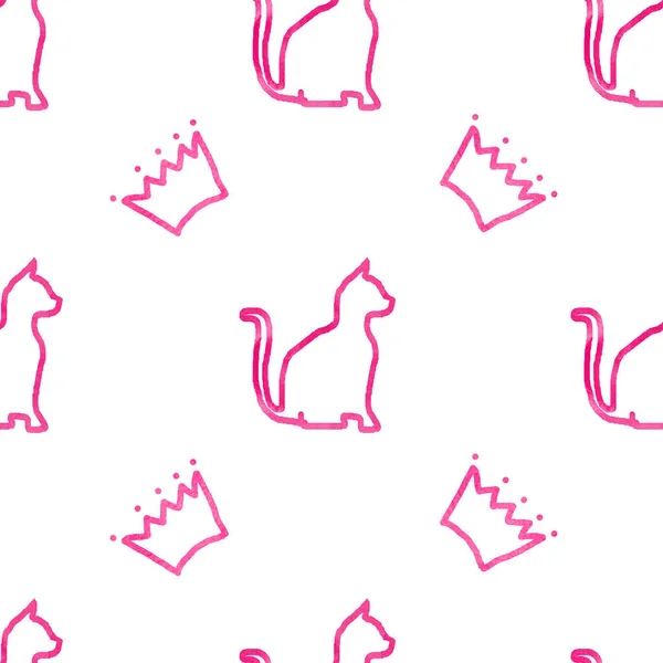 Seamless Pattern Cats Crowns — Stock Photo, Image