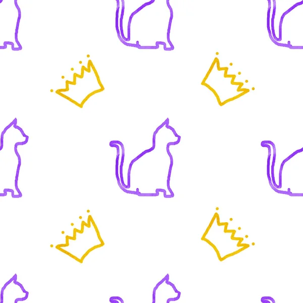 Seamless pattern with cats and crowns