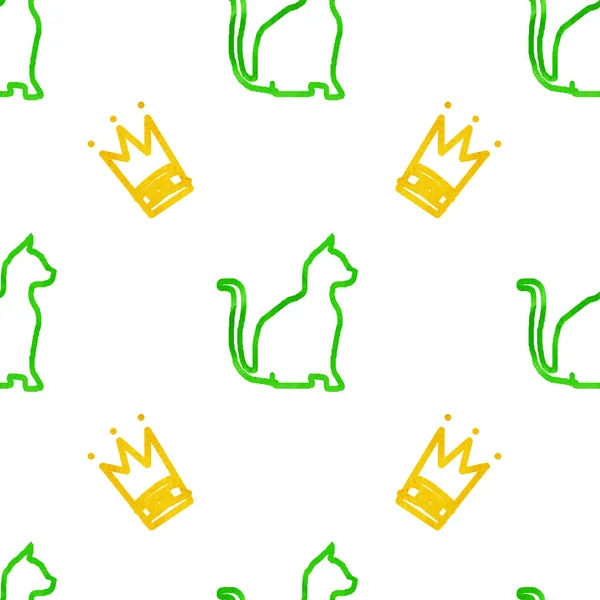 Seamless Pattern Cats Crowns — Stock Photo, Image