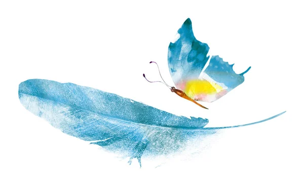 白い背景に隔離された蝶と水彩の羽 — ストック写真
