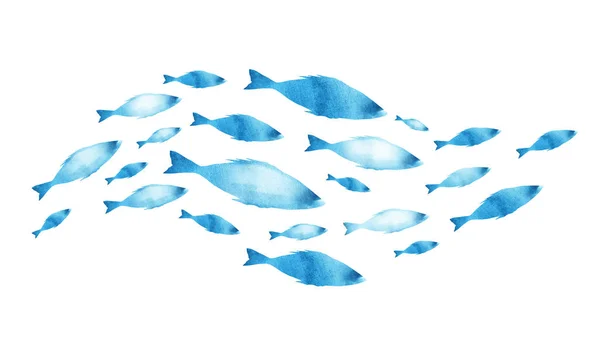 白色的鱼群的轮廓 水彩画 — 图库照片