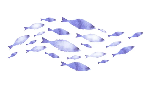 Silhouette Gruppi Pesci Bianco Acquerello — Foto Stock